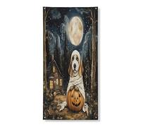 Couverture de porte d'Halloween pour chien - Bannière décorative - Beagle effrayant avec citrouille - Décoration de porte d'entrée - Fournitures de vacances festives d'intérieur et d'extérieur - 91,4