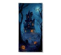 Couverture de porte d'Halloween pour maison hantée - Bannière décorative effrayante - Style gothique foncé - Citrouille - Décoration de porte d'entrée - Fournitures de vacances - 91,4 x 183 cm