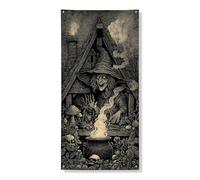 Couverture de porte d'Halloween sorcière décorative sur le thème de la forêt enchantée pour intérieur et extérieur, 91,4 x 183 cm