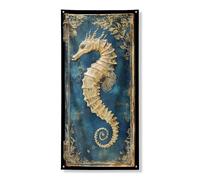 Couverture de porte d'hippocampes de mer, décoration murale artistique vintage à suspendre pour la plage, la maison, la décoration nautique extérieure et intérieure, 91,4 x 183 cm