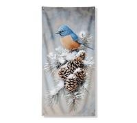 Couverture de porte d'hiver Bluebird, belles pommes de pin et scène enneigée, décoration de porte d'entrée, intérieur et extérieur, accents de vacances saisonniers 91,4 x 183 cm