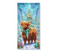 Couverture de porte d'hiver de vache des Highlands - Bannière décorative - Scène d'animaux mignons - Décoration de porte d'entrée - Fournitures saisonnières pour intérieur et extérieur - 91,4 x 183 cm
