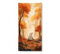Couverture de porte d'ours d'automne - Bannière décorative - Scène de forêt confortable avec feuilles d'automne - Décoration d'intérieur saisonnière - 91,4 x 183 cm