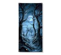 Couverture de porte effrayante de forêt - Bannière décorative - Arbres sombres mystiques - Décoration de nuit - Intérieur ou extérieur - Décoration d'Halloween à suspendre - Fournitures de fête - 91,4