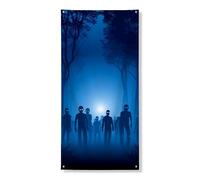 Couverture de porte effrayante zombie - Bannière décorative, motif forêt effrayante hantée, fournitures de fête d'Halloween pour intérieur et extérieur - 91,4 x 182,9 cm