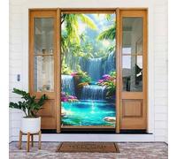 Couverture de porte en cascade de forêt tropicale - Décoration de porche pour fête de vacances, fond de cabine photo, utilisation intérieure et extérieure - Taille unique