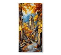 Couverture de porte en château d'automne - Bannière décorative vintage - Paysage d'automne - Décoration de porte d'entrée - Intérieur ou extérieur - Toile de fond médiévale à suspendre - Fournitures