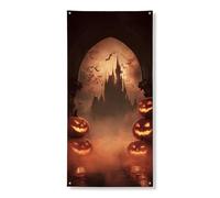 Couverture de porte en château d'Halloween, bannière décorative, maison hantée gothique effrayante, intérieur et extérieur, fournitures de fête d'automne 91,4 x 183 cm