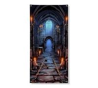 Couverture de porte en château gothique - Bannière décorative - Scène sombre effrayante pour couloir - Décoration de porte d'entrée - Intérieur ou extérieur - Décoration d'Halloween à suspendre