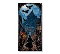 Couverture de porte en château médiéval - Bannière décorative - Scène gothique sombre fantastique - Décoration de porte d'entrée, intérieur ou extérieur - Fournitures de festival d'Halloween - 91,4 x