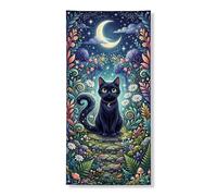 Couverture de porte en forme de chat enchanteur - Décoration de jardin nocturne fantaisiste - Décoration extérieure saisonnière pour Halloween et festivals d'automne - 91,4 x 183 cm