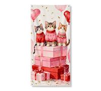 Couverture de porte en forme de chat mignon, portraits d'animaux fantaisistes avec ballons et cadeaux, décoration intérieure et extérieure pour la Saint-Valentin, 91,4 x 183 cm