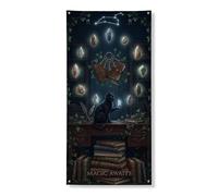 Couverture de porte en forme de chat mystique - Décoration vintage - Éléments magiques d'intérieur et d'extérieur - Fournitures de vacances - 91,4 x 183 cm