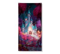 Couverture de porte en forme de château fantastique - Décoration de porte d'entrée - Décoration d'intérieur ou d'extérieur - Pour l'automne et Halloween - Toile de fond à suspendre - 91,4 x 183 cm