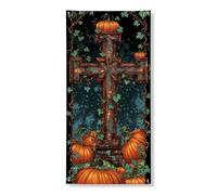 Couverture de porte en forme de citrouille d'Halloween, bannière décorative, motif croix vintage et vigne, décoration de porte d'entrée, intérieur ou extérieur, festival d'automne fournitures de