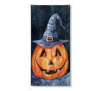 Couverture de porte en forme de citrouille d'Halloween - Bannière décorative - Orange - Jack-o'-Lantern - Décoration festive pour intérieur et extérieur - 91,4 x 183 cm