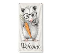 Couverture de porte en forme de hérisson mignon, bannière de bienvenue rustique avec illustration d'animal rustique, décoration extérieure de jardin printanier, 91,4 x 183 cm