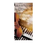 Couverture de porte en forme de notes de musique pour piano et violon - Printemps été - Drapeau à suspendre - Panneau de porche extérieur saisonnier - Décoration de cour pour porte d'entrée et porche