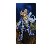 Couverture de porte en forme de pieuvre à anneaux bleus - Bannière décorative à suspendre pour porche, intérieur et extérieur - 180 x 89 cm