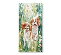 Couverture de porte en forme d'épagneul Cavalier de printemps King Charles - 91,4 x 183 cm - Motif floral mignon à suspendre pour porte d'entrée, intérieur et extérieur