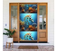 Couverture de porte en forme d'hippocampe bleu - Bannière imprimée - Décoration murale festive pour décoration de fête