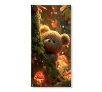 Couverture de porte en forme d'ours mignon, thème animal de la forêt fantaisie pour fête d'automne, décoration d'intérieur et d'extérieur à suspendre 91,4 x 183 cm