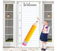 Couverture de porte en papier « Welcome Back to School » - Bannière de porte en papier - Imprimés au crayon - Bannières à suspendre - Toile de fond pour crayon - Fond photo pour enfants, étudiants