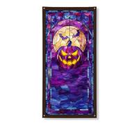 Couverture de porte en vitrail d'Halloween - Bannière décorative - Citrouille effrayante gothique - Décoration de porte d'entrée intérieure ou extérieure - Fournitures de vacances festives - 91,4 x