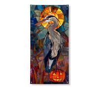 Couverture de porte en vitrail héron décoratif - Scène naturelle d'automne colorée - Décoration de porte d'entrée d'intérieur ou d'extérieur - Fournitures d'Halloween - 91,4 x 183 cm