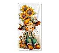 Couverture de porte épouvantail d'automne - Bannière décorative, motif tournesol et oiseau fantaisie pour festival d'automne, décoration d'intérieur, 91,4 x 183 cm