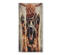 Couverture de porte extérieure amusante de berger allemand 91,4 x 182,9 cm, chiot sportif de basket-ball, bannière de porte d'entrée, de sortie, décoration mignonne et amusante pour la maison, le