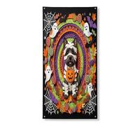 Couverture de porte extérieure amusante pour Halloween Cairn Terrier 91,4 x 182,9 cm, papier découpé pour maison, maison effrayante, bannière de porte d'entrée, décoration de porche d'intérieur
