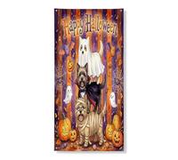 Couverture de porte extérieure amusante pour Halloween Cairn Terrier 91,4 x 183 cm, motif chiot effrayant fantôme, bannière de porte avant et arrière, décoration d'intérieur, citrouille d'horreur