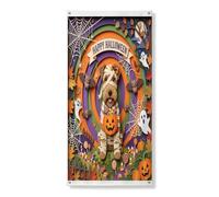 Couverture de porte extérieure amusante pour Halloween Lakeland Terrier 91,4 x 182,9 cm, papier découpé pour maison, maison effrayante, bannière de porte d'entrée, décoration de porche d'intérieur