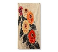 Couverture de porte extérieure avec fleurs japonaises de zinnia 91,4 x 182,9 cm, fleurs chinoises d'Asie cool, bannière de porte d'entrée, décoration de porche d'intérieur japonaise