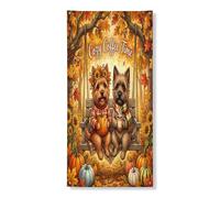 Couverture de porte extérieure avec motif de citrouille d'automne de cairn terrier, 91,4 x 183 cm, motif citrouille de forêt d'automne pour porte d'entrée, décoration d'intérieur cool pour porche