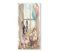 Couverture de porte extérieure de 91,4 x 182,9 cm, bouledogue français de printemps, Pâques, bannière de porte d'entrée et de sortie, décoration de maison de ferme, intérieur et porche