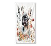 Couverture de porte extérieure de 91,4 x 182,9 cm, motif bouledogue français au printemps, décoration de porte d'entrée et de sortie, décoration d'intérieur pour animaux domestiques, porche