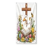 Couverture de porte extérieure de 91,4 x 182,9 cm, motif canard de Pâques, œufs de campagne, volaille, bannière de porte d'entrée, décoration de porche d'intérieur amusante