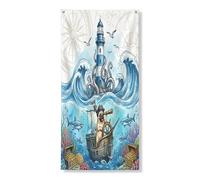 Couverture de porte extérieure de 91,4 x 182,9 cm - Motif carlin nautique - Décoration de porte d'entrée et de sortie - Décoration sous-marine imprimée pour la maison et l'intérieur