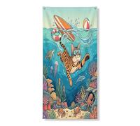 Couverture de porte extérieure de 91,4 x 182,9 cm, motif chat du Bengale de l'océan et de la mer, bannière imprimée pour porte d'entrée, décoration sous-marine d'intérieur et de porche
