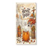 Couverture de porte extérieure de 91,4 x 182,9 cm, motif chien bichon frisé d'automne - Bannière de porte avant et arrière - Décoration pour maison de campagne - Pour porche d'intérieur
