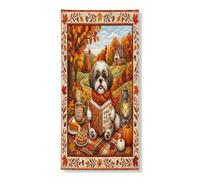Couverture de porte extérieure de 91,4 x 182,9 cm, motif chien Fall Shih Tzu, style automne matelassé, bannière de porte avant et arrière, décoration de porche d'intérieur de campagne