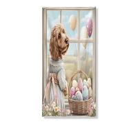 Couverture de porte extérieure de 91,4 x 182,9 cm, motif chien labradoodle de printemps et de Pâques Victoria Country Chiot Bannière pour porte d'entrée et de sortie de maison de ferme