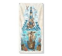 Couverture de porte extérieure de 91,4 x 182,9 cm - Motif chien pitbull nautique - Bannière de porte d'entrée et de sortie - Décoration sous-marine imprimée pour la maison et l'intérieur