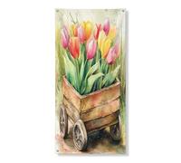 Couverture de porte extérieure de 91,4 x 182,9 cm, motif fleurs de tulipe aquarelle printanière, bannière de porte d'entrée, décoration amusante pour la maison de campagne et le porche