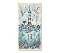 Couverture de porte extérieure de 91,4 x 182,9 cm, motif hippocampe nautique cool, bannière de porte avant et arrière, décoration sous-marine, décoration d'intérieur pour porche