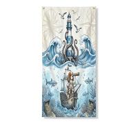Couverture de porte extérieure de 91,4 x 182,9 cm, motif marin, épagneul King Charles, motif mer d'été, bannière d'entrée, décoration sous-marine d'intérieur pour porche