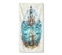Couverture de porte extérieure de 91,4 x 182,9 cm, motif phare de mer d'été, bannière de porte avant et arrière, décoration de porche sous-marine, décoration d'intérieur