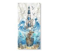 Couverture de porte extérieure de 91,4 x 182,9 cm, motif yorkshire nautique, maison, phare de mer, maison, bannière de porte d'entrée, décoration de sortie, décoration sous-marine imprimée pour la
